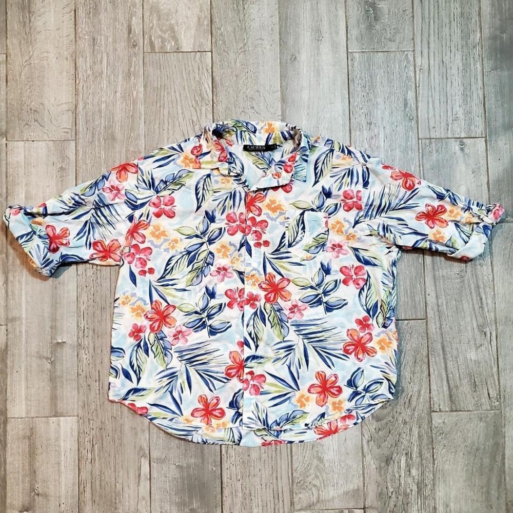 Ralph Lauren Tropical Hawaiian Print Women's Button Down‎ Shirt Size XL